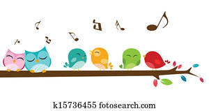 fugler, sangen, på, det, gren