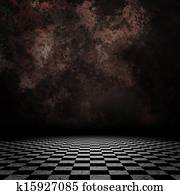 gamle, rum, hos, checked gulv