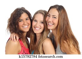 gesellschaft, von, drei frauen, lachender, und, anschauen kamera