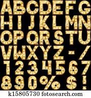 goldenes, alphabet, mit, weisen, lampen goldenes, alphabet, mit, weisen, lampen