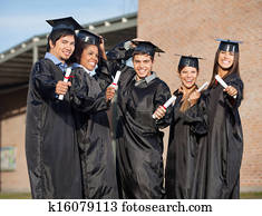 Graduate Students Holding Certificates On University Campus