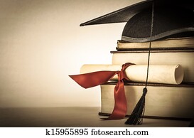 Graduation Scroll and Book Stack Graduation Scroll and Book Stack