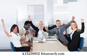 groep, van, vrolijke, businesspeople