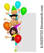 Group of 3d party kids, border