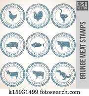 Grunge Meat Stamp Labels. Grunge Meat Stamp Labels.