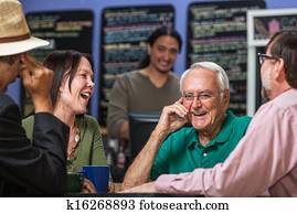 gruppe, inn, kafe, leing