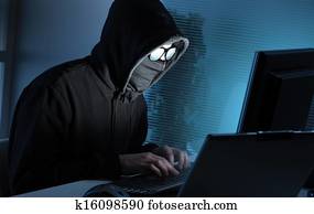 hacker, roubando, dados, de, computador
