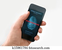Hand holding smartphone with mobile security application