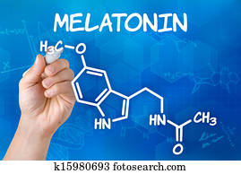 hand, mit, stift, zeichnung, dass, chemische, formel, von, melatonin