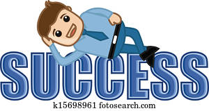 Happy Businessman Lying on Success