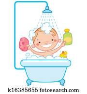 Happy cartoon baby kid in bath tub Happy cartoon baby kid in bath tub