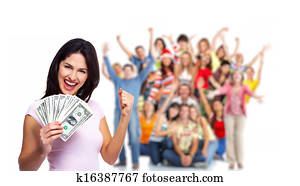 Happy woman with money.