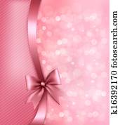 Holiday pink background with old paper and gift bow and ribbon. Vector Holiday pink background with old paper and gift bow and ribbon. Vector