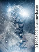 homem, com, conceitual, espiritual, arte corpo