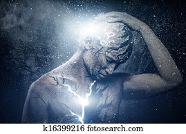 homem, com, conceitual, espiritual, arte corpo