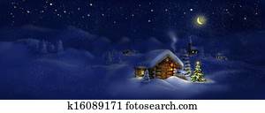 Hut,Christmas, árvore, luz, panorama