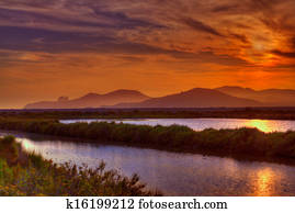 Ibiza ses Salines saltworks at sunset in Sant Josep