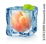 Ice cube and peach isolated Ice cube and peach isolated