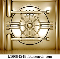 illustration of golden bank vault door, front view illustration of golden bank vault door, front view