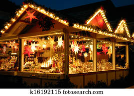 iluminado, natal, feira, quiosque