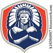 indianerhaeuptling, krieger, kopfschmuck, früher