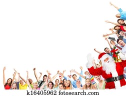 jul, folk, gruppe, og, santa claus