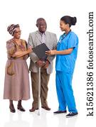 jung, afrikanisch, krankenschwester, reden, ältere paare