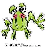 karikatur, baby, lächeln, frosch, in, a, naif, kindisch, zeichnung, stil