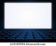 kino, schirm, mit, offenes, blau, sitze kino, schirm, mit, offenes, blau, sitze
