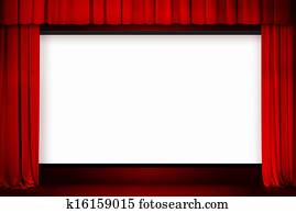 kino, schirm, mit, offenes, roter vorhang kino, schirm, mit, offenes, roter vorhang
