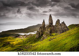 Landscape view of Old Man of Storr rock formation, Scotland