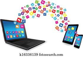 Laptop, Tablet PC and Smart Phone with Apps Laptop, Tablet PC and Smart Phone with Apps