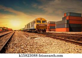 last tog, platform, hos, solnedgang, hos