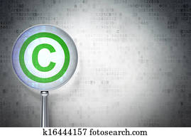 Law concept: magnifying optical glass with Copyright icon on digital background, empty copyspace for card, text, advertising, 3d render Law concept: magnifying optical glass with Copyright icon on digital background, empty copyspace for card, text, advertising, 3d render