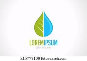 logotipo, gota dágua, &, verde, leaf., ecologia, verde, vetorial, design.