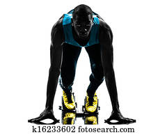 man runner sprinter on starting blocks   silhouette