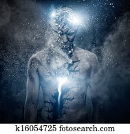 Man with conceptual spiritual body art