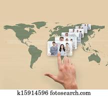 mano, selezione, interfaccia, esposizione, persone affari