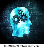 Marketing concept: Head With Gears on digital background