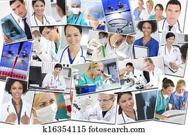 medizinische, montage, doktoren, krankenschwestern, forschung, &, klinikum