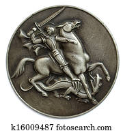 metal, medalje, depicting, st george, idet, en, hest rider, kampen, en, drake