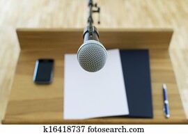 Microphone at the speech podium Microphone at the speech podium