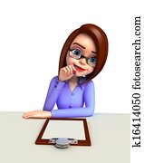 mulher jovem, com, notepad