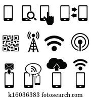 móvel, e, wifi, ícone, jogo móvel, e, wifi, ícone, jogo