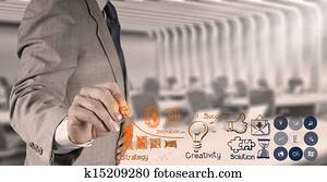 obchodník, robotník, postup, s, najnovší, módny, počítač, a, zalezitost strategy, tak, pojem