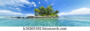 Panoramic image of tropical island. Web site or blog photo header or banner design for travel, tourism, sea or tropical nature theme.