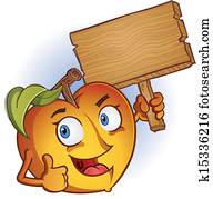Peach Cartoon Character With Sign Peach Cartoon Character With Sign