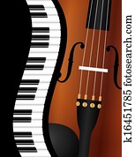 Piano Wavy Border with Violin Illustration Piano Wavy Border with Violin Illustration