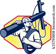 Power Lineman Repairman Carry Electric Pole Power Lineman Repairman Carry Electric Pole