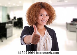 retrato, de, um, jovem, americano africano, mulher negócio, polegares cima, isolado, branco, fundo, -, pretas, pessoas